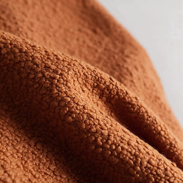 Tecido bouclê Dubai Sky terracota em caimento